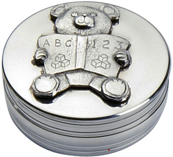 Christening Trinket Keepsake Memories Round Box with Teddy With ABC123 Book Great Gift