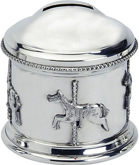 Pewter Piggy Bank Money Box For Children Carousel Fun of the Fair Great Christening Gift