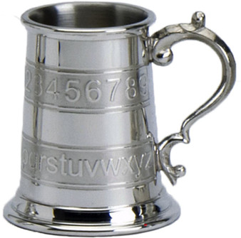 Christening Gift Child's Tankard Pewter Classic Alphabet and Number Wrap