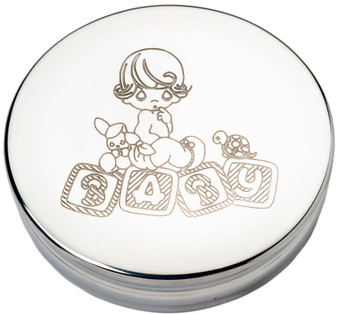 Children's Pewter Keepsake Trinket Box Baby Scene Lid Christening Gift