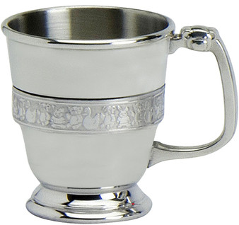 Christening Cup Pewter 1/2 Pint Single Band Nursery Characters Great Gift