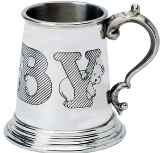 Child's Christening 1/4 pt Tankard Pewter Cup Word Wrap Baby Teddy Engravable