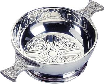 Quaich Pewter Celtic Handles Celtic Cross Stamping Inside 4" Cup of Friendship Ideal Gift