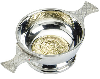 Scottish Quaich Brass And Celtic Handles 2" Bowl Pewter Cup of Friendship Ideal Gift