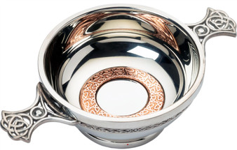 3" Quaich with Scottish Celtic Design Copper Ring Insert Celtic Handles Ideal Gift