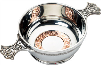 4" Quaich with Scottish Celtic Design Copper Ring Insert Celtic Handles Ideal Gift