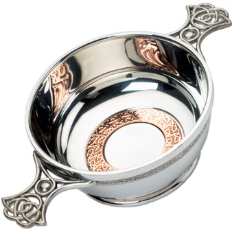 4" Quaich with Scottish Celtic Design Copper Ring Insert Celtic Handles Ideal Gift