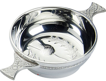 Quaich Scottish Pewter Celtic Handles Thistle on Inside 4" Cup of Friendship Ideal Gift