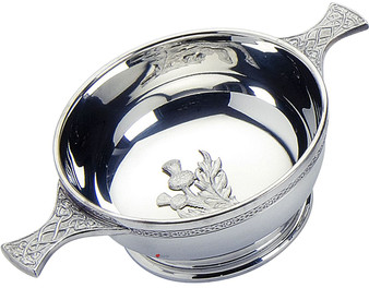 Quaich Scottish Pewter Thistle Embossed Celtic Wiring 5" Cup Of Friendship Ideal Gift