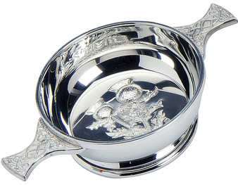 Scottish Quaich Pewter Embossed Thistle Celtic Handles 4" Cup of Friendship Ideal Gift