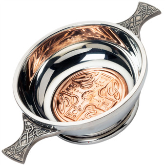 4" Quaich with Scottish Celtic Cross Design Copper Insert Celtic Design Handles Ideal Gift