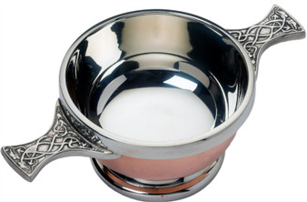 2" Pewter Quaich With Outer Copper Band And Celtic Design Handles Ideal Gift