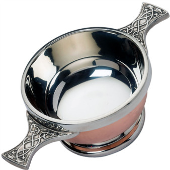 2" Pewter Quaich With Outer Copper Band And Celtic Design Handles Ideal Gift