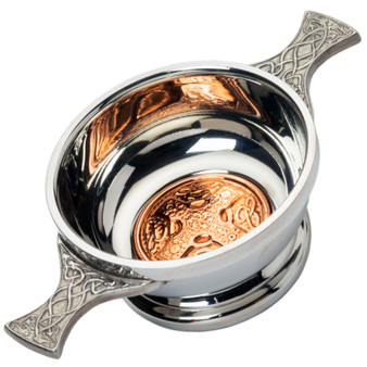 2" Quaich with Scottish Celtic Cross Design Copper Insert Celtic Design Handles Ideal Gift