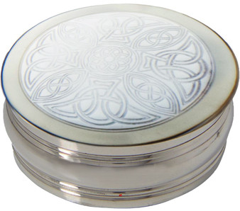 Trinket Box Pewter Round with Celtic Interlace Design on Lid 50 mm