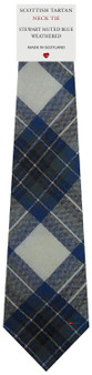 Mens All Wool Tie Woven Scotland - Stewart Muted Blue Weathered Tartan