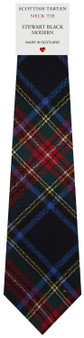 Mens All Wool Tie Woven Scotland - Stewart Black Modern Tartan