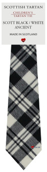 Boys Pure Wool Tie Woven Scotland - Scott Black and White Ancient Tartan