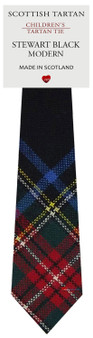 Boys Pure Wool Tie Woven Scotland - Stewart Black Modern Tartan