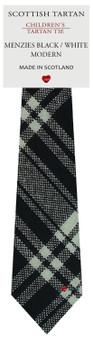 Boys Pure Wool Tie Woven Scotland - Menzies Black and White Modern Tartan