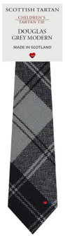 Boys Pure Wool Tie Woven Scotland - Douglas Grey Modern Tartan