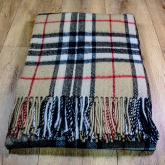 Scottish Tartan Wool Mix Blanket Throw Warm and Soft Camel Thompson Travel Plaid Picnic Knee Wool Rug 182 cm x 152 cm