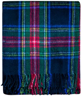 Scottish Tartan Wool Mix Blanket Throw Warm and Soft Stewart Black Travel Plaid Picnic Knee Wool Rug 182 cm x 152 cm