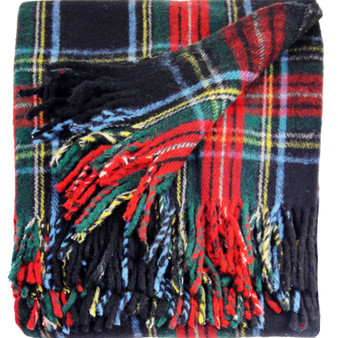 Scottish Tartan Wool Mix Blanket Throw Warm and Soft Stewart Black Travel Plaid Picnic Knee Wool Rug 182 cm x 152 cm