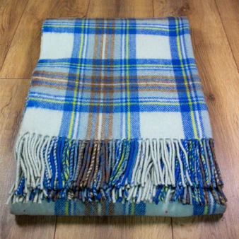 Scottish Tartan Wool Mix Blanket Throw Warm and Soft Stewart Muted Blue Travel Plaid Picnic Knee Wool Rug 182 cm x 152 cm