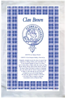 Brown Scottish Clan Tea Towel Scottish Gift, Made in Scotland