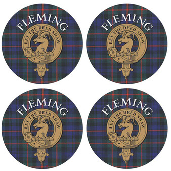 Fleming Scottish Clan Family Name Round Cork Coasters Set of 4
