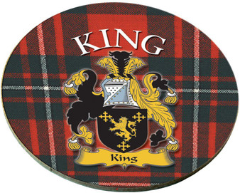 King Scottish Clan Family Name Round Cork Coasters Set of 4