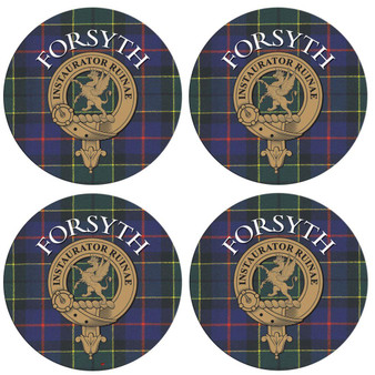 Forsyth Scottish Clan Family Name Round Cork Coasters Set of 4