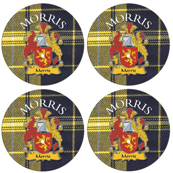 Morris Scottish Clan Family Name Round Cork Coasters Set of 4