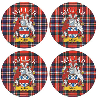 Millar Scottish Clan Family Name Round Cork Coasters Set of 4