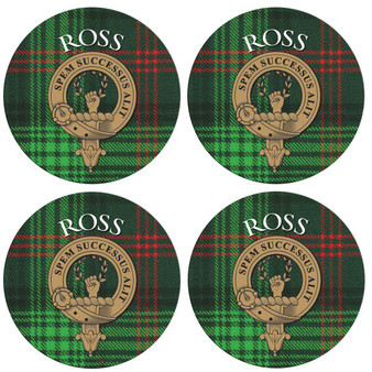 Ross Scottish Clan Family Name Round Cork Coasters Set of 4
