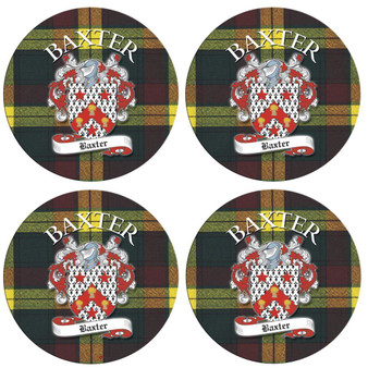 Baxter Scottish Clan Family Name Round Cork Coasters Set of 4