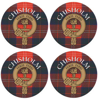 Chisholm Scottish Clan Family Name Round Cork Coasters Set of 4