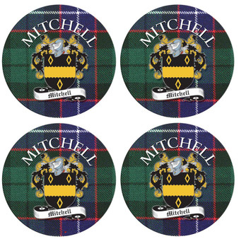 Mitchell Scottish Clan Family Name Round Cork Coasters Set of 4