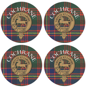 Cochrane Scottish Clan Family Name Round Cork Coasters Set of 4