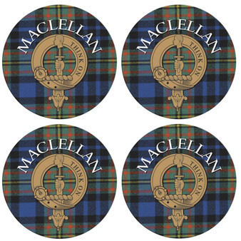 MacLellan Scottish Clan Family Name Round Cork Coasters Set of 4
