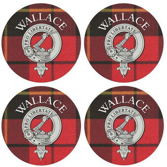 Wallace Scottish Clan Family Name Round Cork Coasters Set of 4