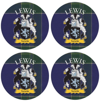 Lewis Scottish Clan Family Name Round Cork Coasters Set of 4