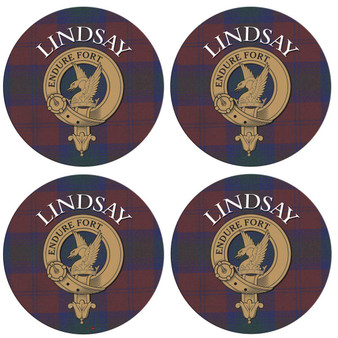 Lindsay Scottish Clan Family Name Round Cork Coasters Set of 4