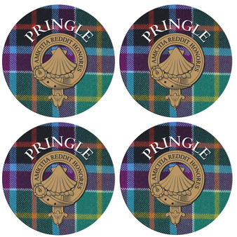 Pringle Scottish Clan Family Name Round Cork Coasters Set of 4