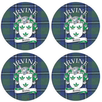 Irvine Scottish Clan Family Name Round Cork Coasters Set of 4