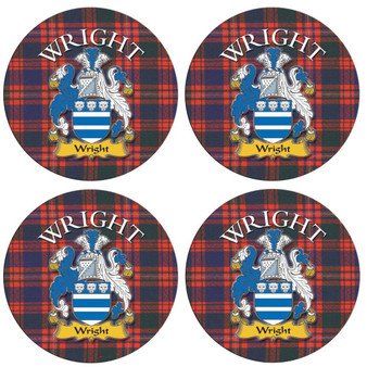 Wright Scottish Clan Family Name Round Cork Coasters Set of 4