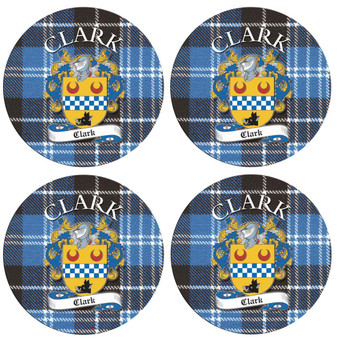 Clark Scottish Clan Family Name Round Cork Coasters Set of 4