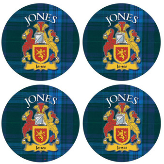 Jones Scottish Clan Family Name Round Cork Coasters Set of 4