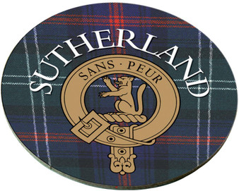 Sutherland Scottish Clan Family Name Round Cork Coasters Set of 4